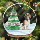 Dog Lovers, Cat Lovers - Custom Photo Family Dog Cat By Christmas Tree - Personalized Custom Shaped Acrylic Ornament