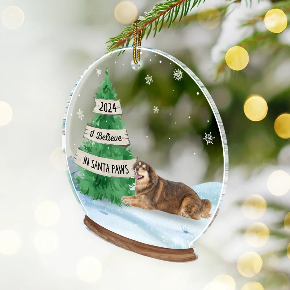 Dog Lovers, Cat Lovers - Custom Photo Family Dog Cat By Christmas Tree - Personalized Custom Shaped Acrylic Ornament