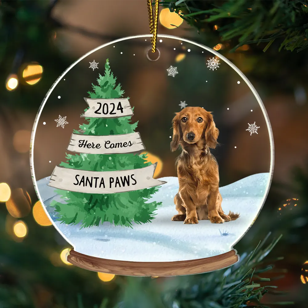 Dog Lovers, Cat Lovers - Custom Photo Family Dog Cat By Christmas Tree - Personalized Custom Shaped Acrylic Ornament