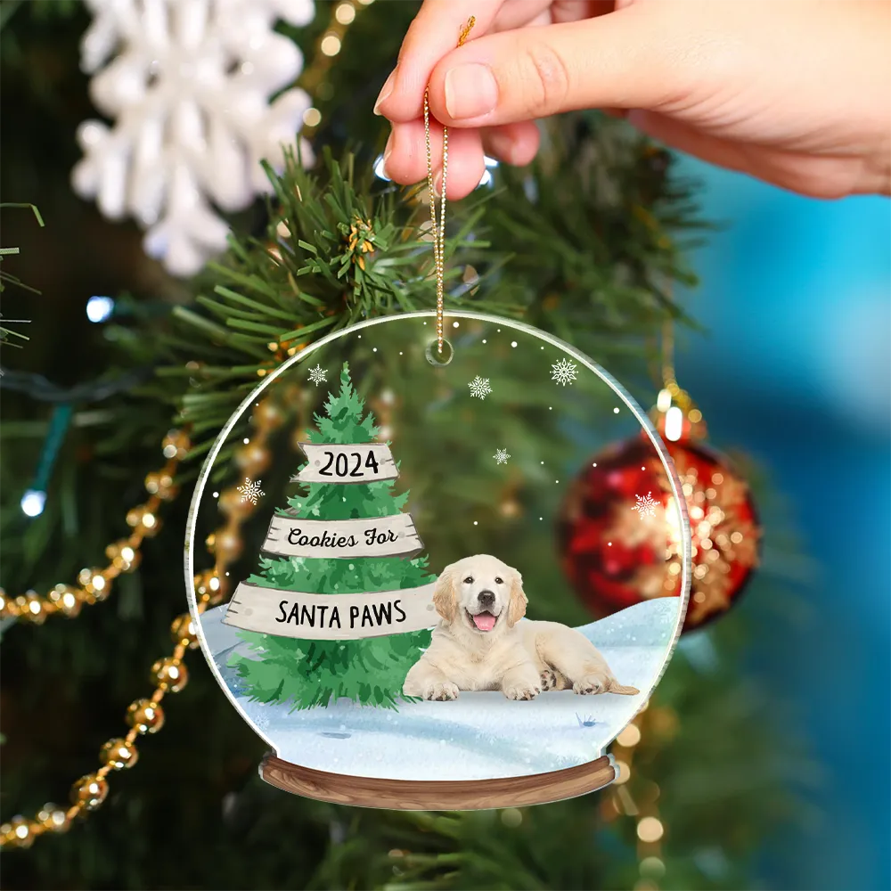 Dog Lovers, Cat Lovers - Custom Photo Family Dog Cat By Christmas Tree - Personalized Custom Shaped Acrylic Ornament