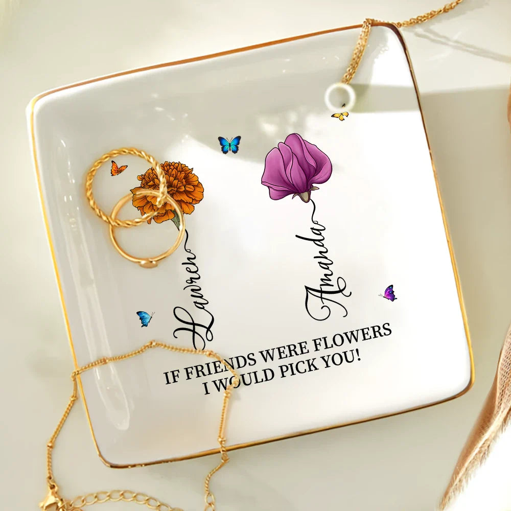 Gift For Bestie - Blooming Birth Flower Grow An Old Friend - Personalized Ring Dish