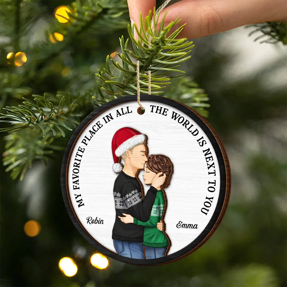 Gift For Couples,Gift For Husband,Gift For Wife,Gift For Boyfriend,Gift For Girlfriend - Christmas Together Is Our Favorite Place - Personalized 2-Layered Wooden Ornament