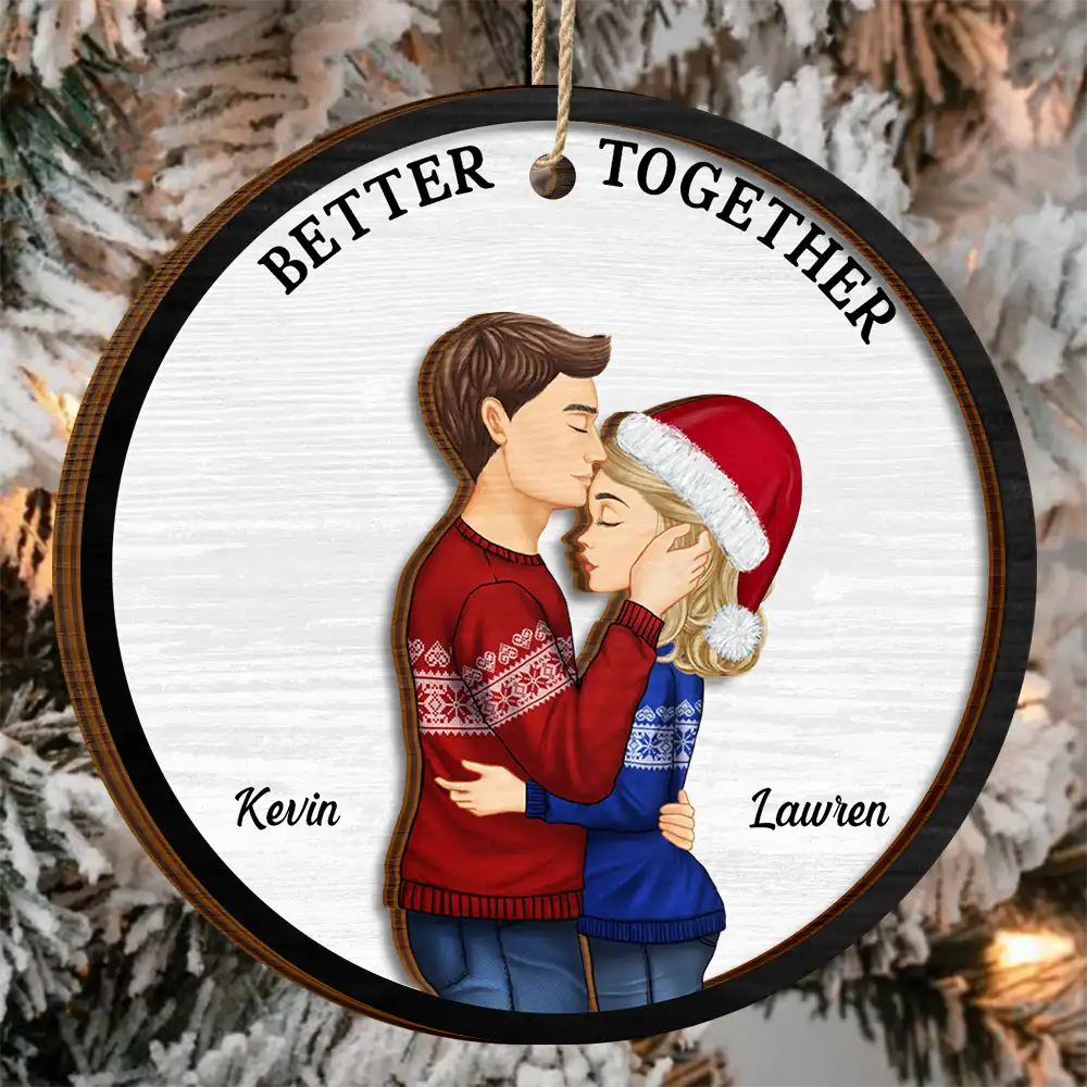 Gift For Couples,Gift For Husband,Gift For Wife,Gift For Boyfriend,Gift For Girlfriend - Christmas Together Is Our Favorite Place - Personalized 2-Layered Wooden Ornament