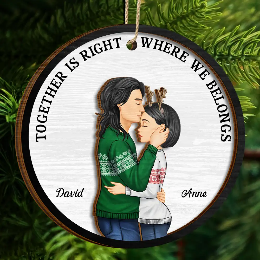 Gift For Couples,Gift For Husband,Gift For Wife,Gift For Boyfriend,Gift For Girlfriend - Christmas Together Is Our Favorite Place - Personalized 2-Layered Wooden Ornament