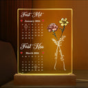 Gift For Couples,Gift For Husband,Gift For Wife,Gift For Boyfriend,Gift For Girlfriend,Love - Calendar Birth Flowers First Met First Kiss - Personalized 3D Led Light Wooden Base