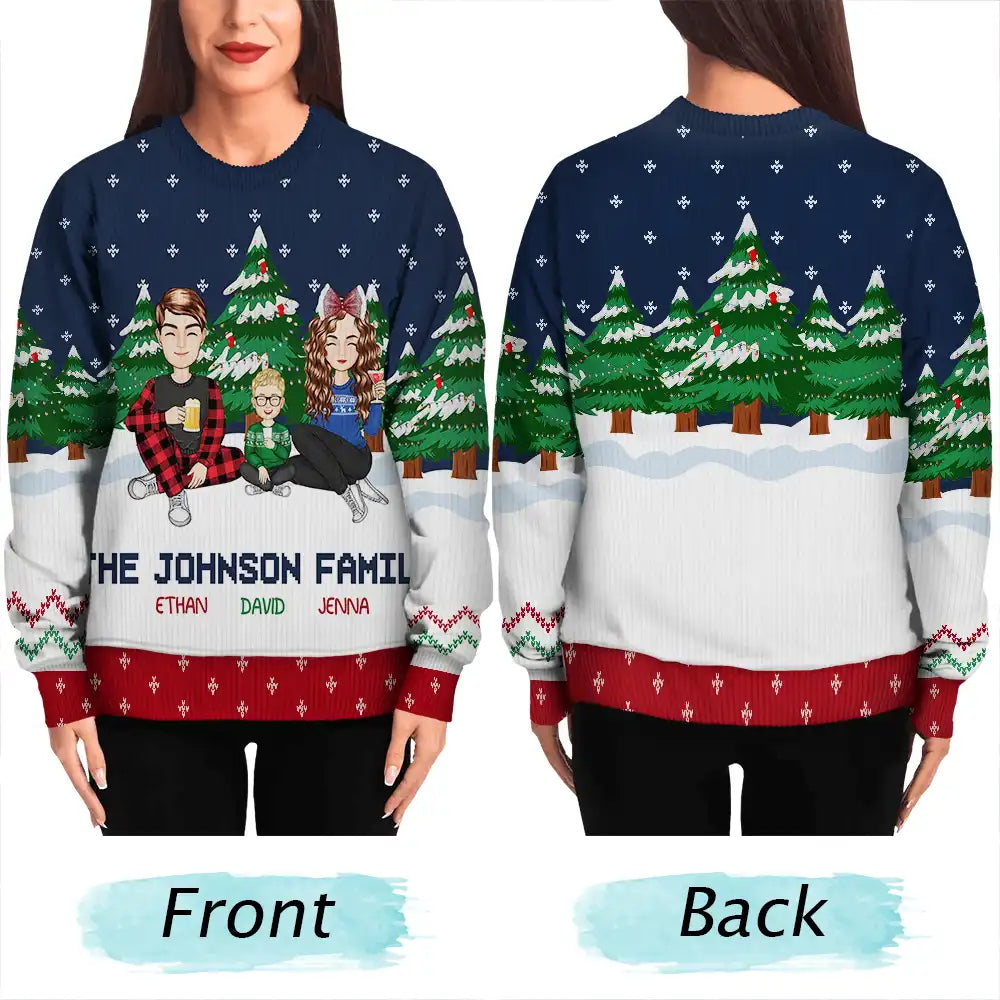 Christmas Family In The Forest A Whole Lot Of Love - Personalized Unisex Ugly Sweater