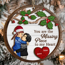 Gift For Couples, Gift For Husband, Gift For Wife, Gift For Boyfriend - Christmas Couple Missing Piece To My Heart - Personalized 2-Layered Wooden Ornament