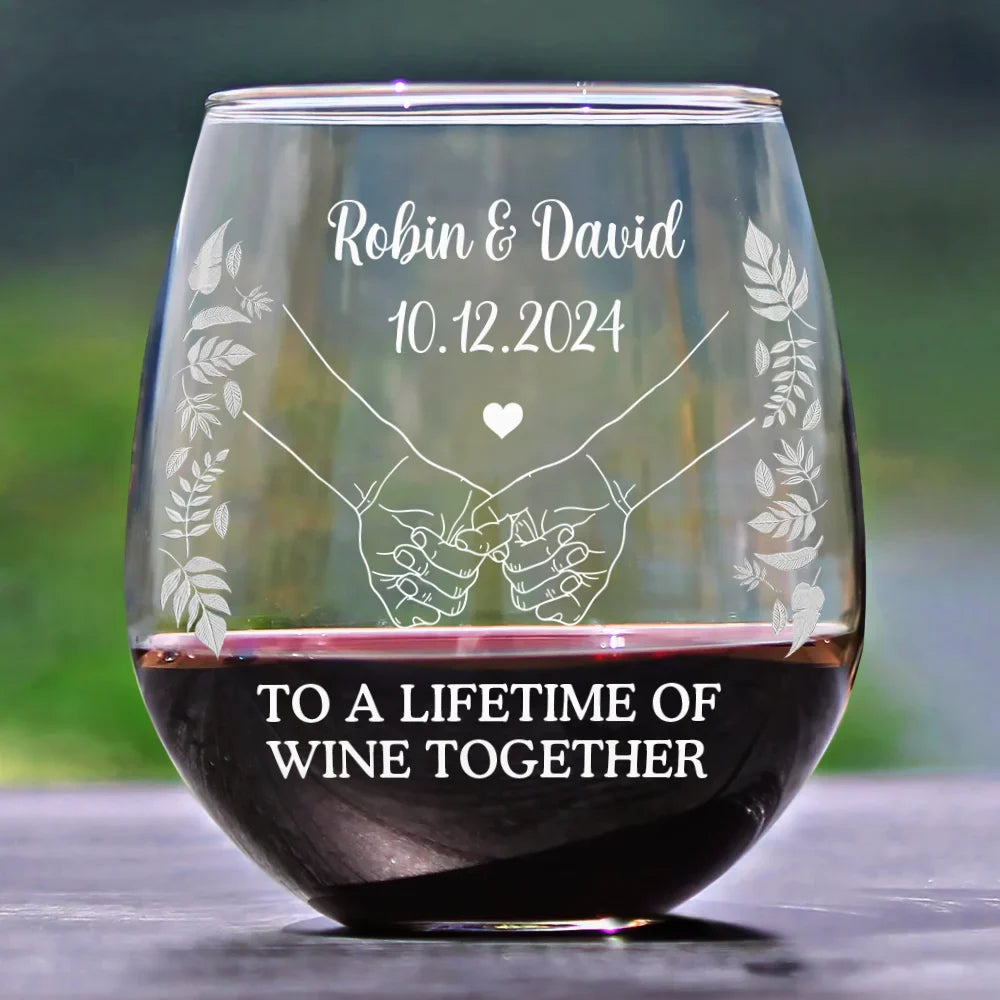 Gift For Couples, Gift For Husband, Gift For Wife, Gift For Boyfriend, Gift For Girlfriend - To A Lifetime Of Wine Together, Wedding Gift - Personalized Steamless Wine Glass