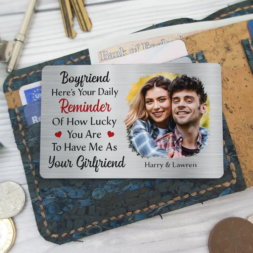 Gift For Husband, Gift For Boyfriend - Custom Photo Husband How Lucky You Are - Personalized Aluminum Wallet Card