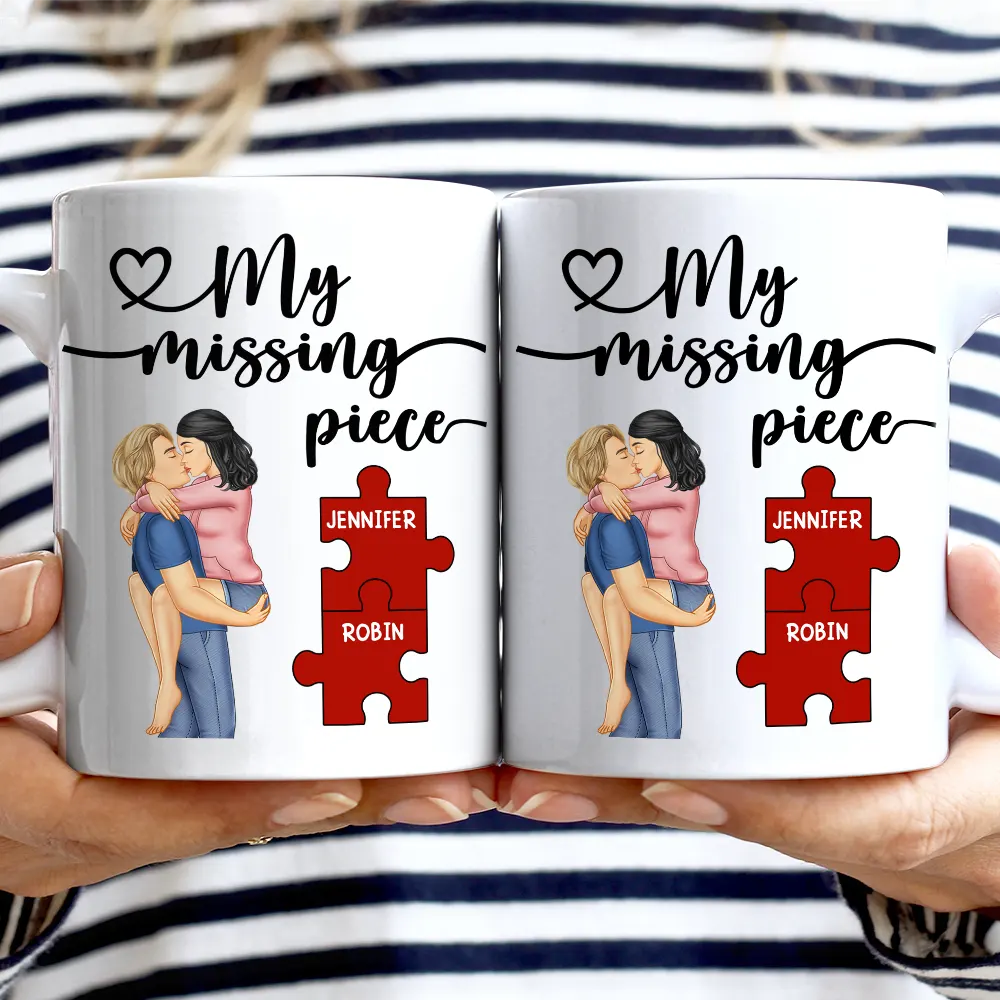 Gift For Couples,Gift For Husband,Gift For Wife,Gift For Boyfriend,Gift For Girlfriend,Happy - Couple Kissing My Missing Piece - Personalized Mug