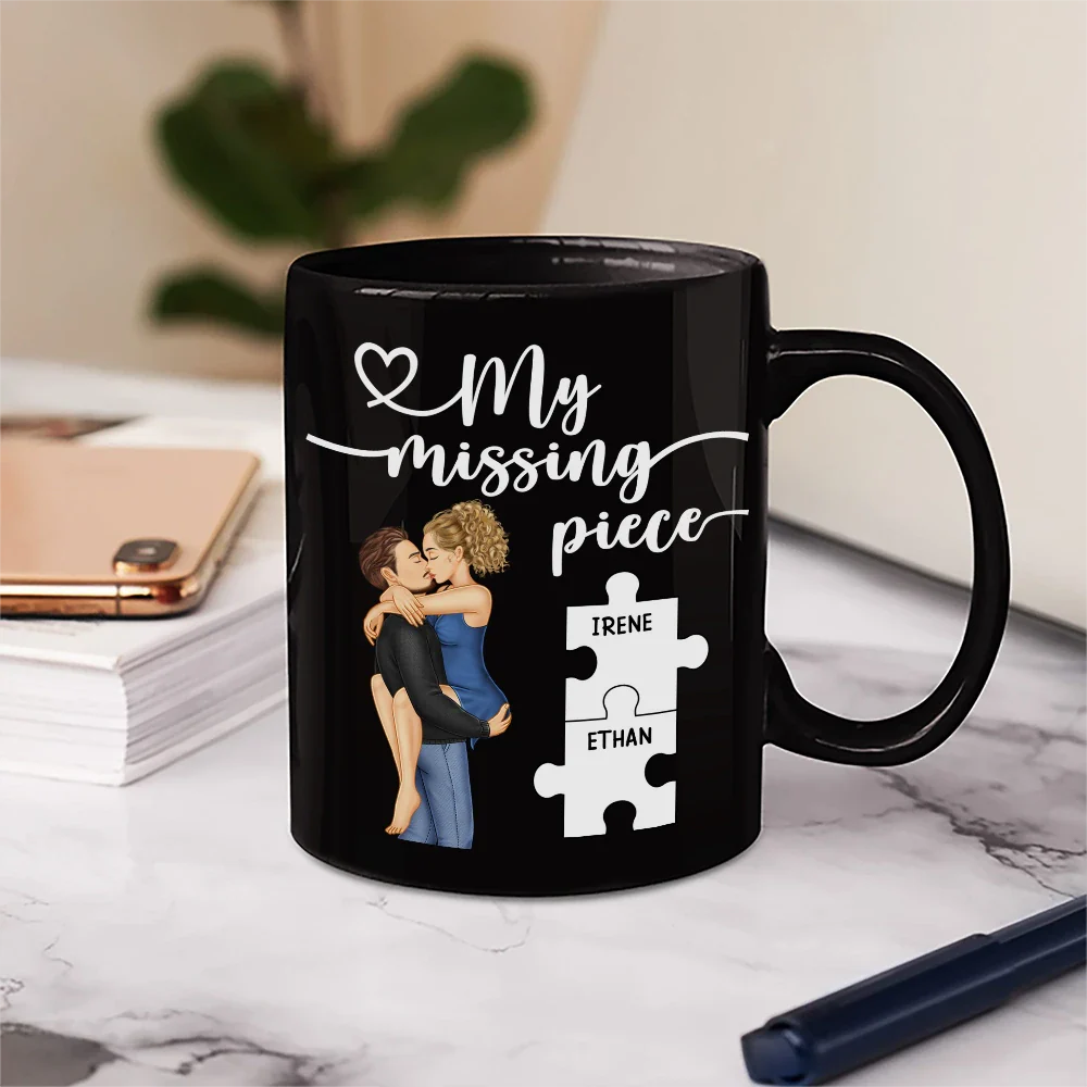 Gift For Couples,Gift For Husband,Gift For Wife,Gift For Boyfriend,Gift For Girlfriend,Happy - Couple Kissing My Missing Piece - Personalized Mug