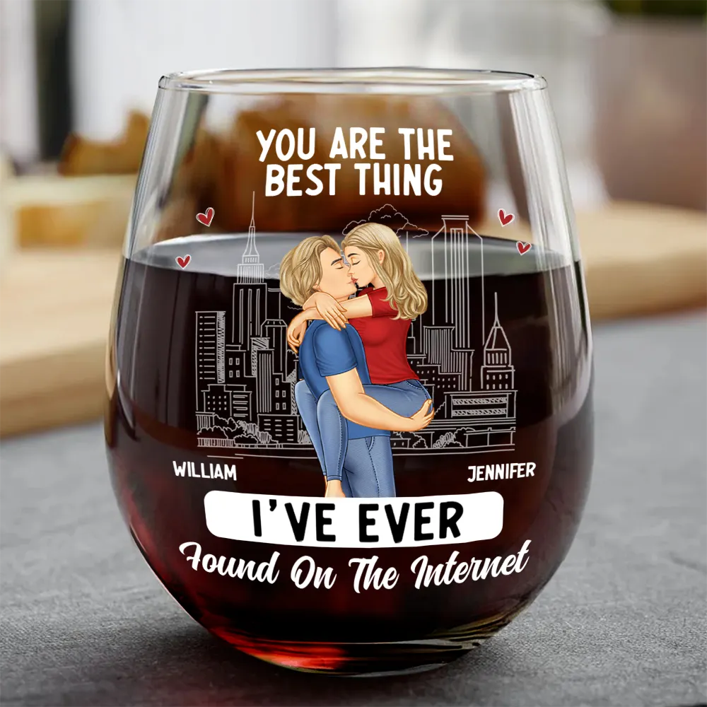 Gift For Couples, Gift For Husband, Gift For Wife, Gift For Boyfriend, Gift For Girlfriend - Kissing Couple Best Thing Found On The Internet - Personalized Stemless Wine Glass