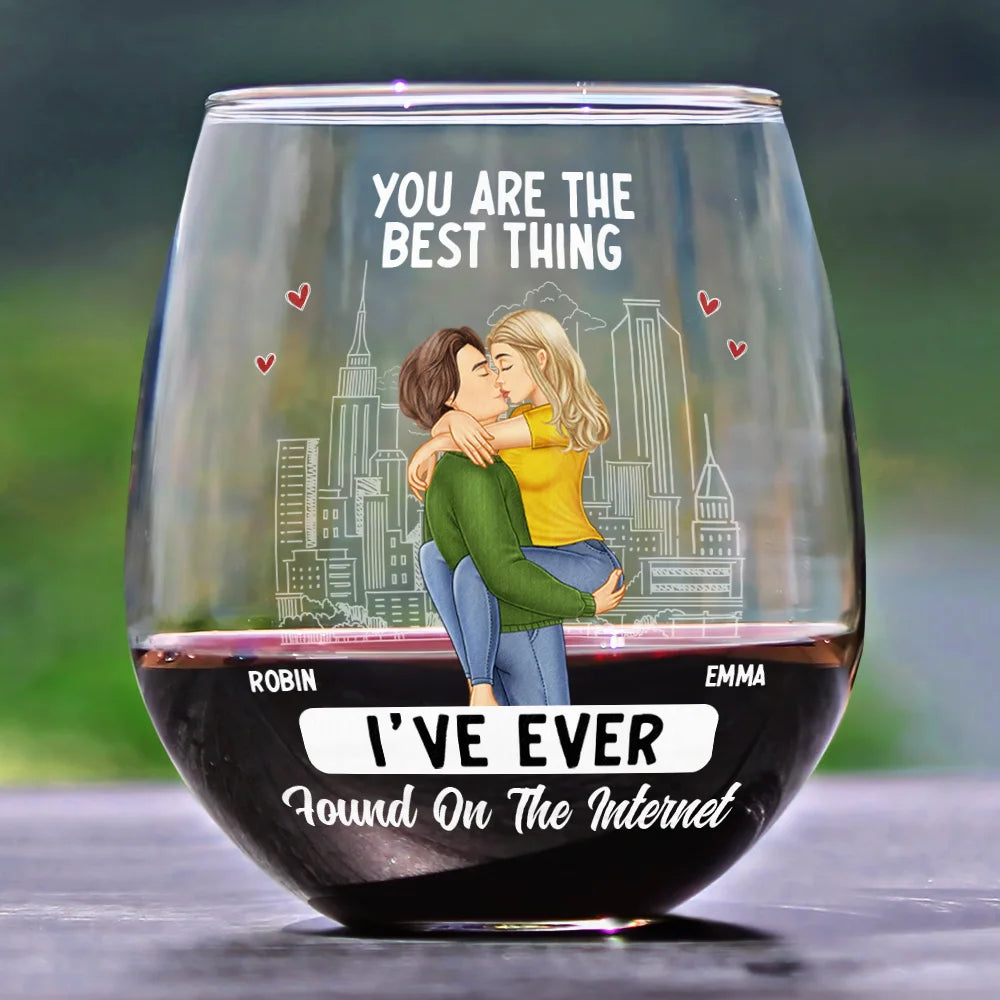 Gift For Couples, Gift For Husband, Gift For Wife, Gift For Boyfriend, Gift For Girlfriend - Kissing Couple Best Thing Found On The Internet - Personalized Stemless Wine Glass