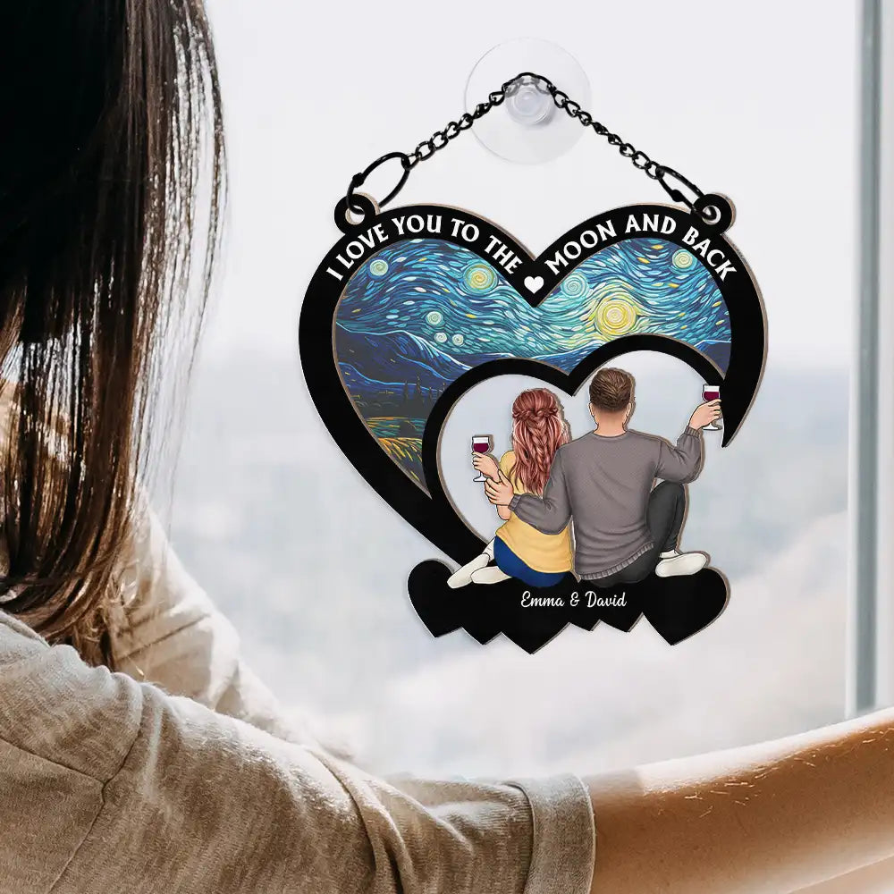 Gift For Couples,Gift For Husband,Gift For Wife,Gift For Boyfriend,Gift For Girlfriend,Happy - Couple From Our First Kiss - Personalized Window Hanging Suncatcher Ornament