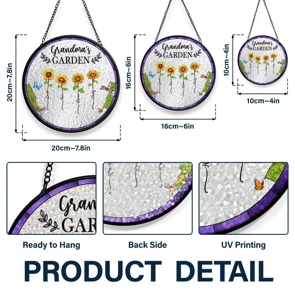 Gift For Women, Gift For Mother, Gift For Grandma - Sunflowers Grandma's Garden - Personalized Stained Glass Window Hanging Suncatcher