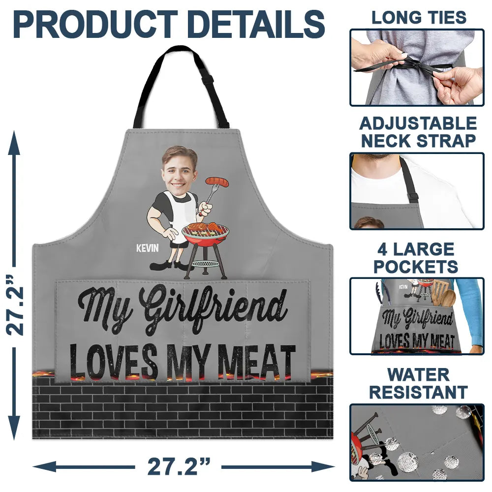 Gift For Husband, Gift For Boyfriend, Gift For Men, Gift For Yourself, Grilling - Custom Photo My Wife Loves My Meat - Personalized Apron
