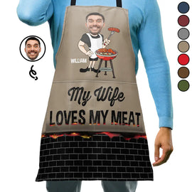 Custom Photo BBQ My Wife Loves My Meat - Personalized Apron