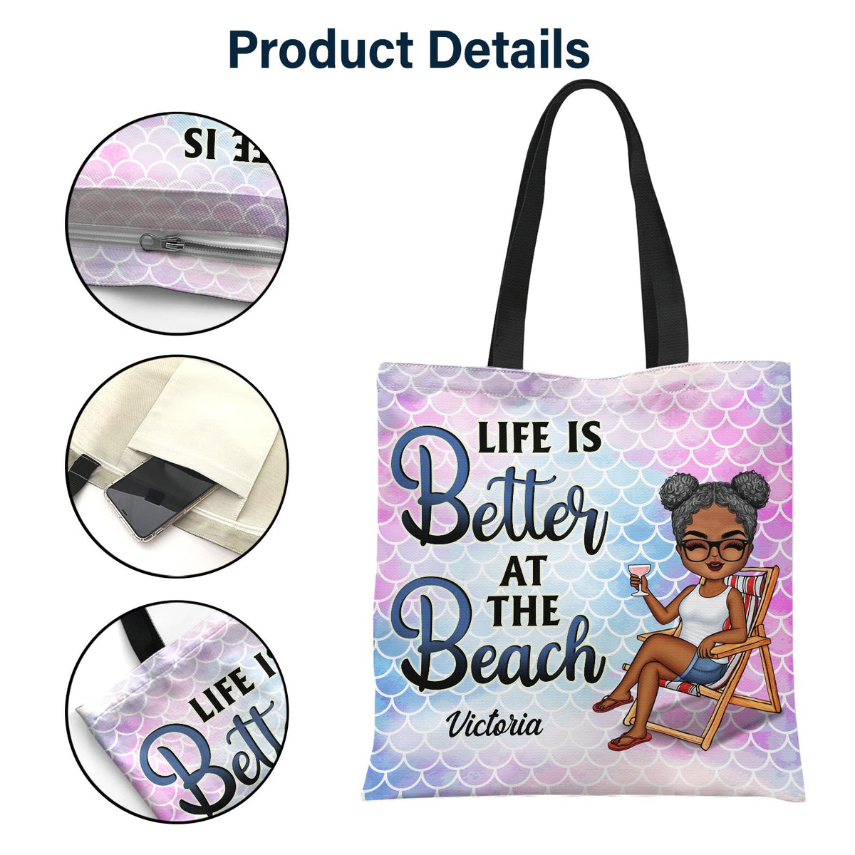 Just A Girl Who Loves Beaches Swimming Picnic Vacation Traveling - Birthday, Funny Gift For Her - Personalized Custom Zippered Canvas Bag