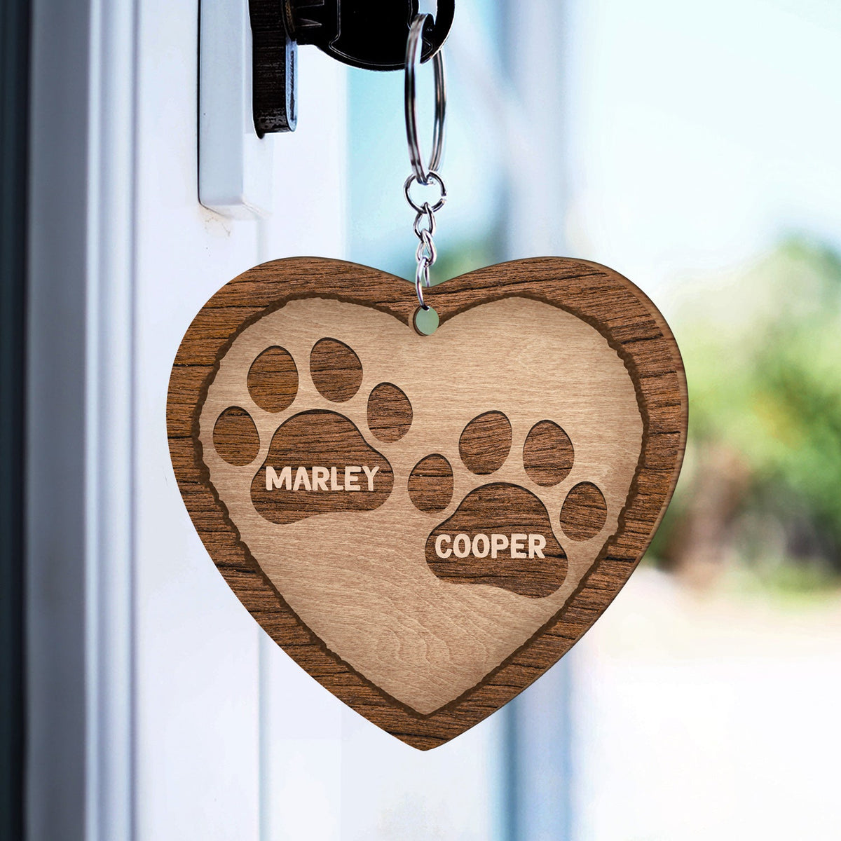 No Longer By My Side Dogs Cats - Pet Memorial Gift - Personalized Custom Wooden Keychain