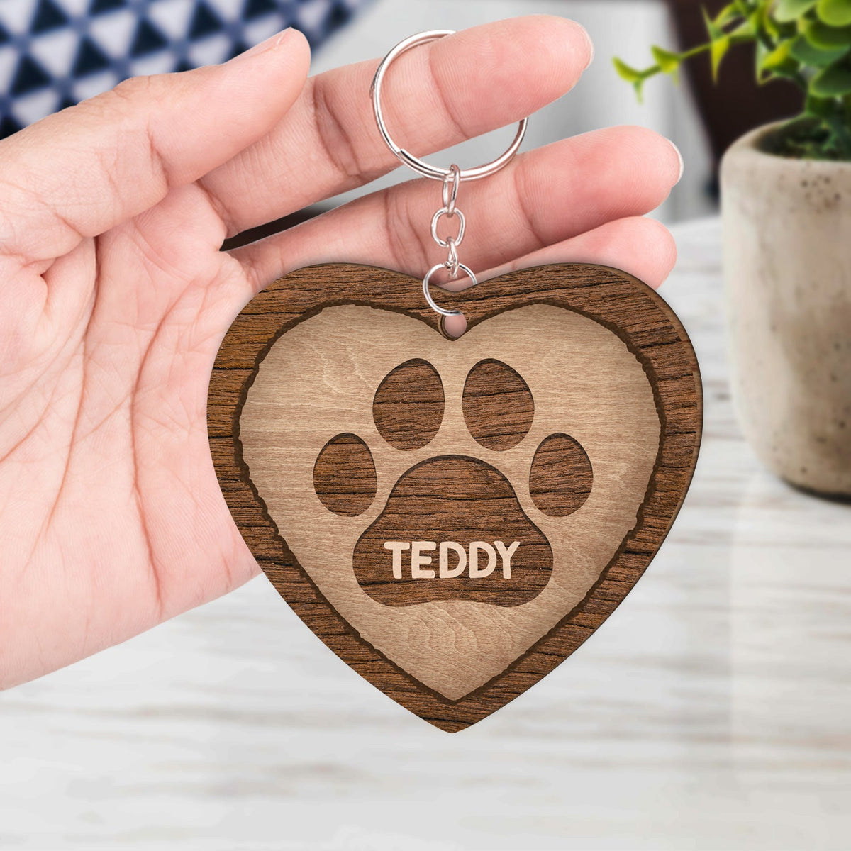 No Longer By My Side Dogs Cats - Pet Memorial Gift - Personalized Custom Wooden Keychain