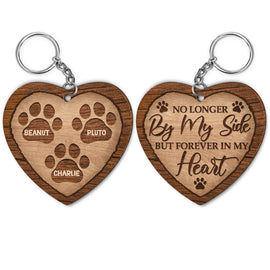 No Longer By My Side Dogs Cats - Pet Memorial Gift - Personalized Custom Wooden Keychain