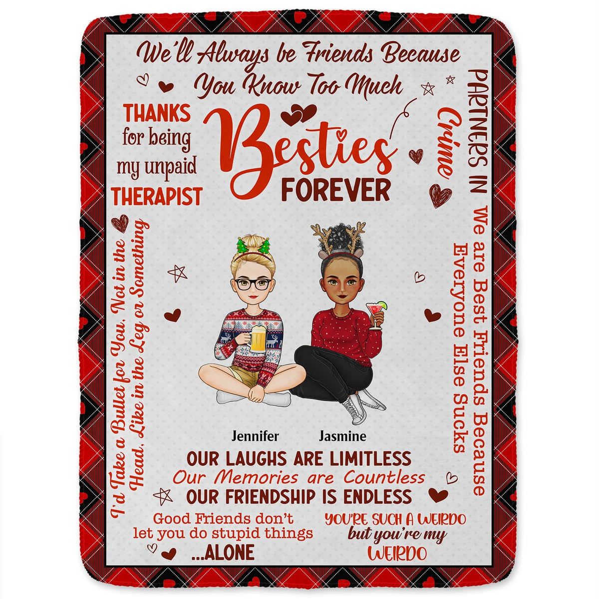 Besties Forever Partners In Crime - Birthday, Loving Gift For Best Friends, Colleagues, Sibling, Family - Personalized Fleece Blanket