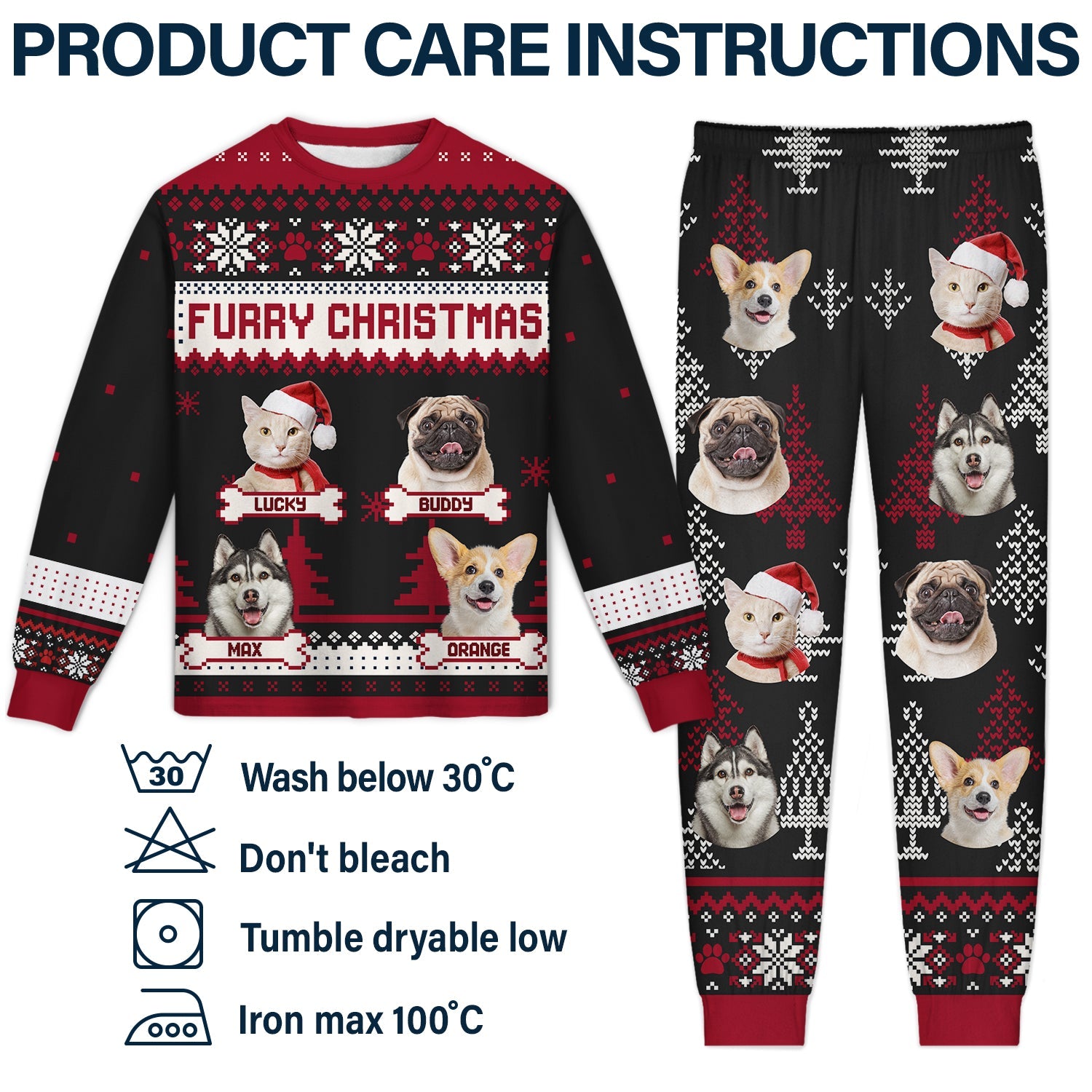 Custom Photo Meowy Catmas Feliz Navidog - Christmas Gift For Cat Lovers, Dog Lovers, Pet Owners - Personalized Unisex Pajamas Set