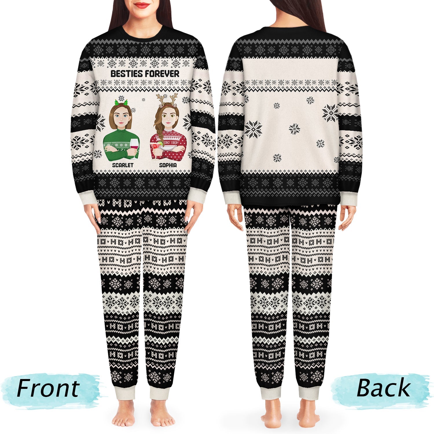 Flat Art - Christmas, Funny Gift For Family, Couple, Dad, Mom, Grandpa, Grandma - Personalized Unisex Pajamas Set