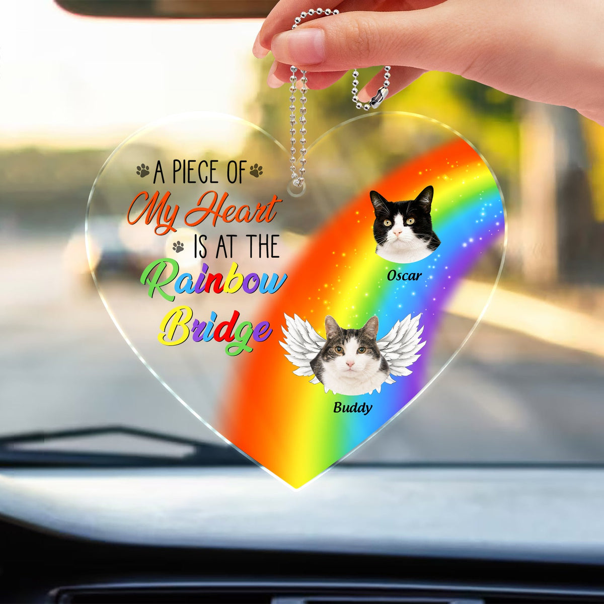 Custom Photo A Piece Of My Heart Is At The Rainbow Bridge - Pet Memorial Gift - Personalized Acrylic Car Hanger