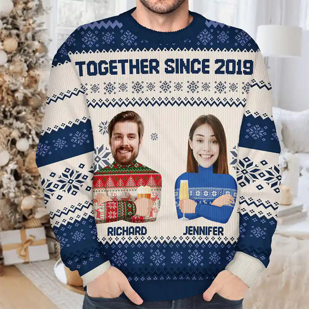 Custom Photo Face Flat Art Christmas Family - Personalized Unisex Ugly Sweater