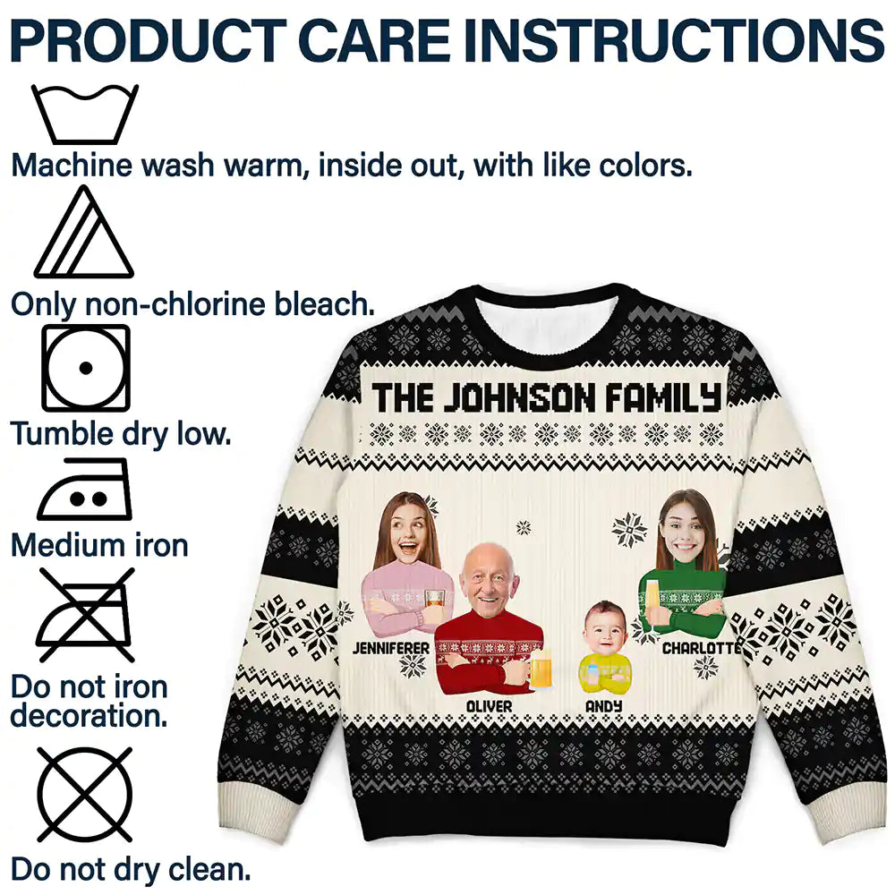 Custom Photo Face Flat Art Christmas Family - Personalized Unisex Ugly Sweater