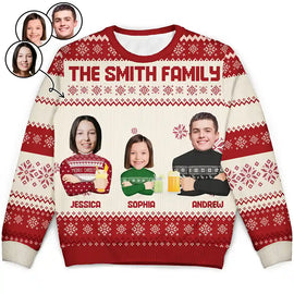 Custom Photo Face Flat Art Christmas Family - Personalized Unisex Ugly Sweater