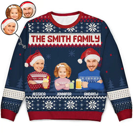 Custom Photo Face Flat Art Christmas Family Version 2 - Personalized Unisex Ugly Sweater