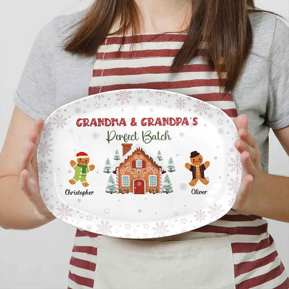 Christmas,Gift For Grandparents,Continue Shopping,Happy - Gingerbread Cookies Grandma Grandpa Perfect Patch - Personalized Plate