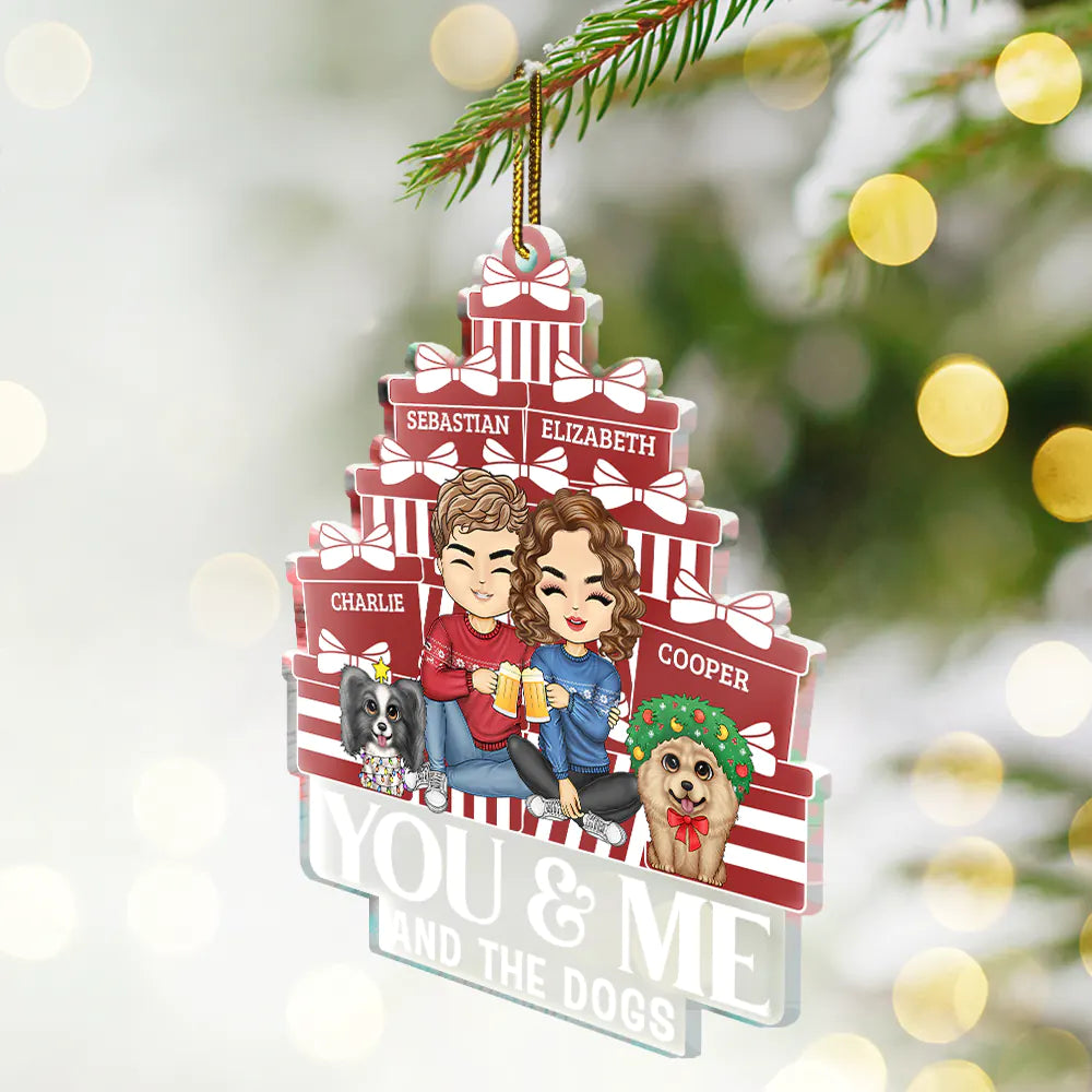 Gift For Couples - Chibi Couple You & Me And The Cats - Personalized Custom Shaped Acrylic Ornament