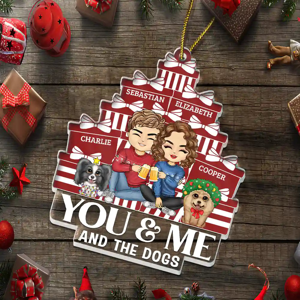 Gift For Couples - Chibi Couple You & Me And The Cats - Personalized Custom Shaped Acrylic Ornament