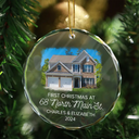 Christmas,Happy,Gift For Couples,Parents,Gift For Husband,Gift For Wife,Anniversary,Wedding - Custom Photo First Christmas At New Home Couple Family - Personalized Circle Glass Ornament