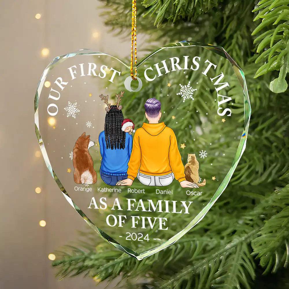 New Dad, New Mom, New baby - First Christmas As A Family Of Three New Parents - Personalized Heart Shaped Glass Ornament