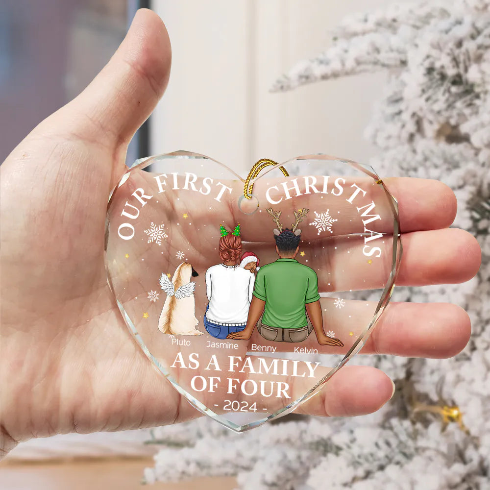 New Dad, New Mom, New baby - First Christmas As A Family Of Three New Parents - Personalized Heart Shaped Glass Ornament