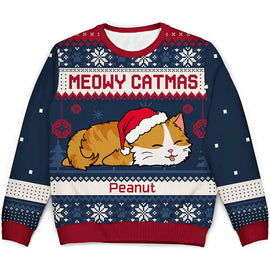 Cat Lovers - Lying Cat Meowy Catmas - Personalized Unisex Ugly Sweater