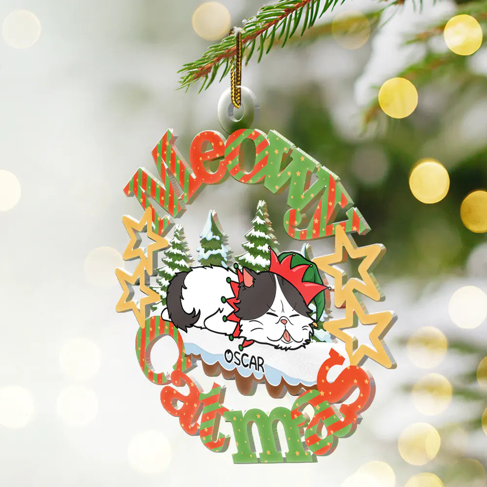 Cat Lovers - Meowy Catmas Lying Cat - Personalized Cutout Acrylic Ornament