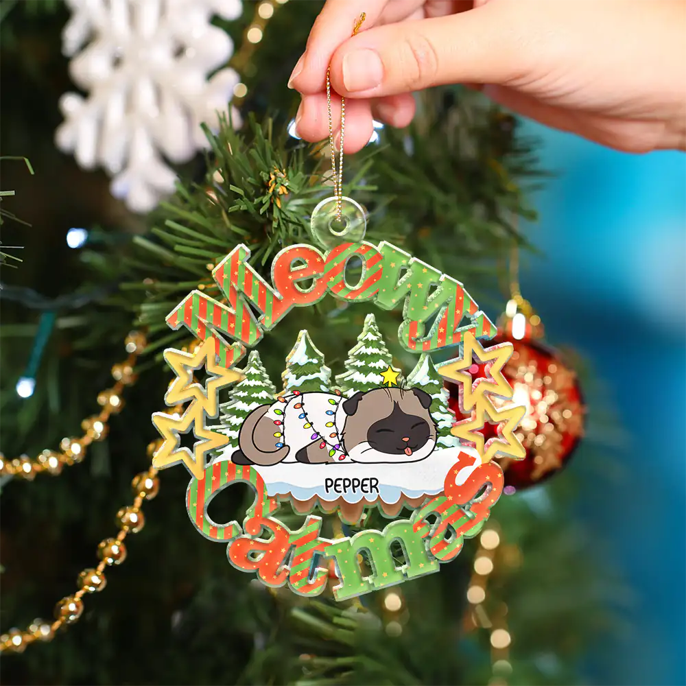 Cat Lovers - Meowy Catmas Lying Cat - Personalized Cutout Acrylic Ornament