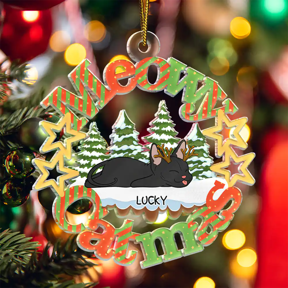 Cat Lovers - Meowy Catmas Lying Cat - Personalized Cutout Acrylic Ornament