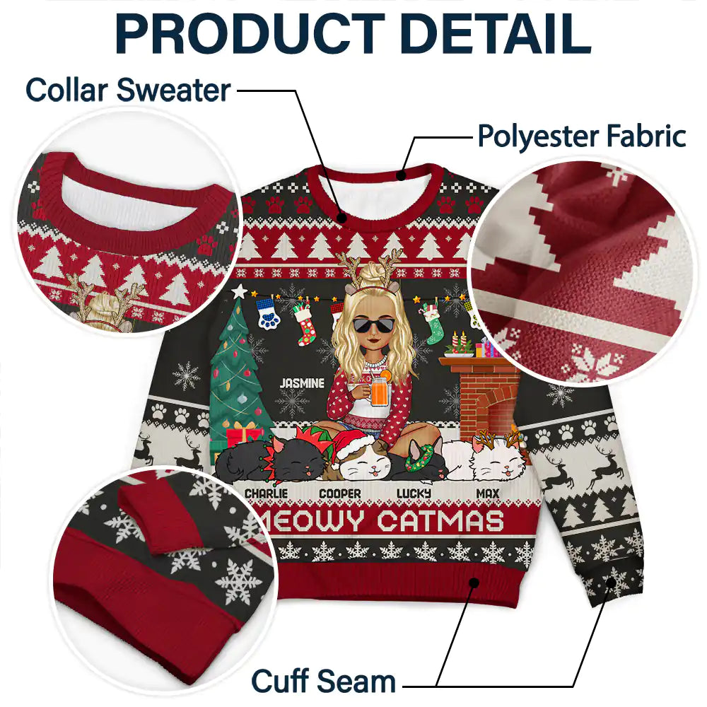 Cat Lovers - Happy Pawlidays Lying Cat - Personalized Unisex Ugly Sweater