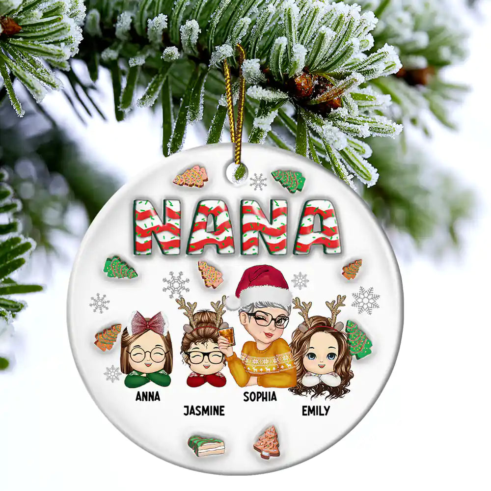 Gift For Grandma, Gift For Mother, Gift For Women - Christmas Grandma With Grandkids - 3D Inflated Effect Printed Ornament, Personalized Circle Ceramic Ornament