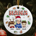 Gift For Grandma, Gift For Mother, Gift For Women - Christmas Grandma With Grandkids - 3D Inflated Effect Printed Ornament, Personalized Circle Ceramic Ornament