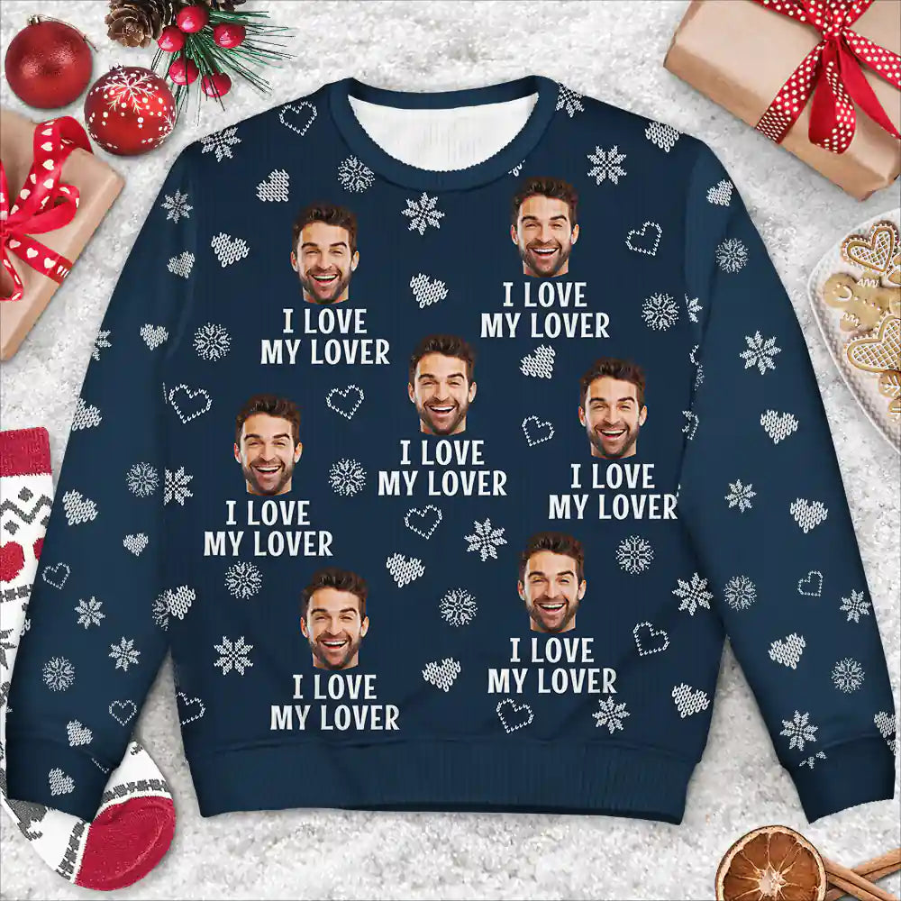 Gift For Couples, Gift For Husband, Gift For Wife, Gift For Boyfriend, Gift For Girlfriend - Custom Photo I Love My Wife - Personalized Unisex Ugly Sweater