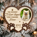 Christmas,Pet Lovers,Memorial,Dog Lovers,Cat Lovers,Sad - Custom Photo You Left Paw Prints On My Heart Forever - Personalized 2-Layered Wooden Ornament