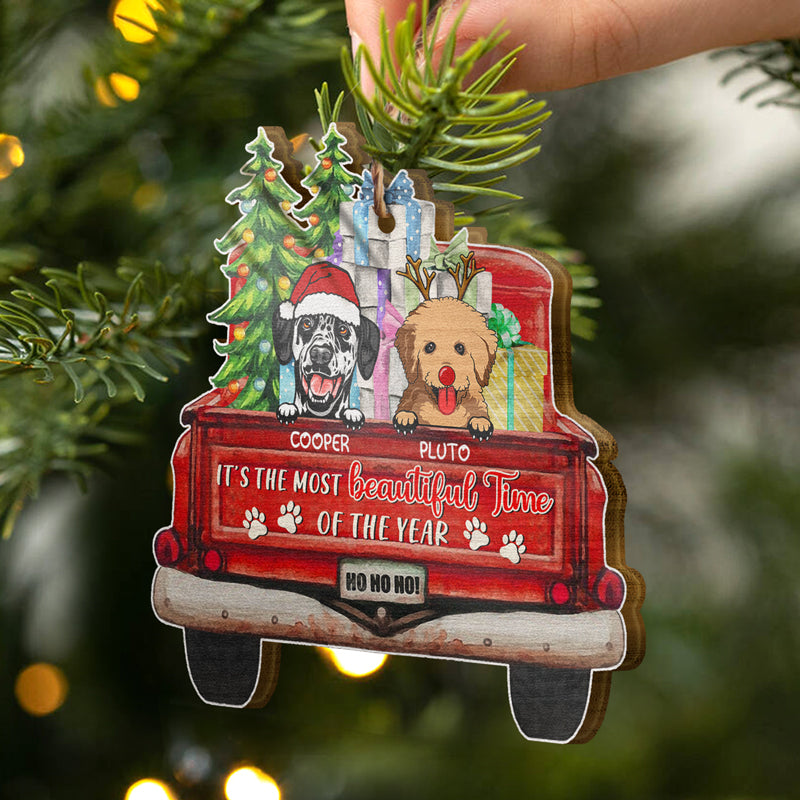 It's The Most Beautiful Time Of The Year - Christmas Gift - Dog Lover Gift - Personalized Custom Shaped Wooden Ornament