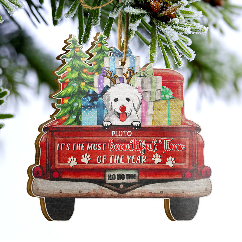 It's The Most Beautiful Time Of The Year - Christmas Gift - Dog Lover Gift - Personalized Custom Shaped Wooden Ornament